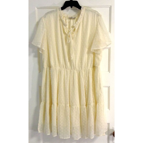 Vtg Cottage Dress Wn 20 Butter Yellow Midi Sheer Tiered Babydoll Fairy Peasant - Picture 1 of 12